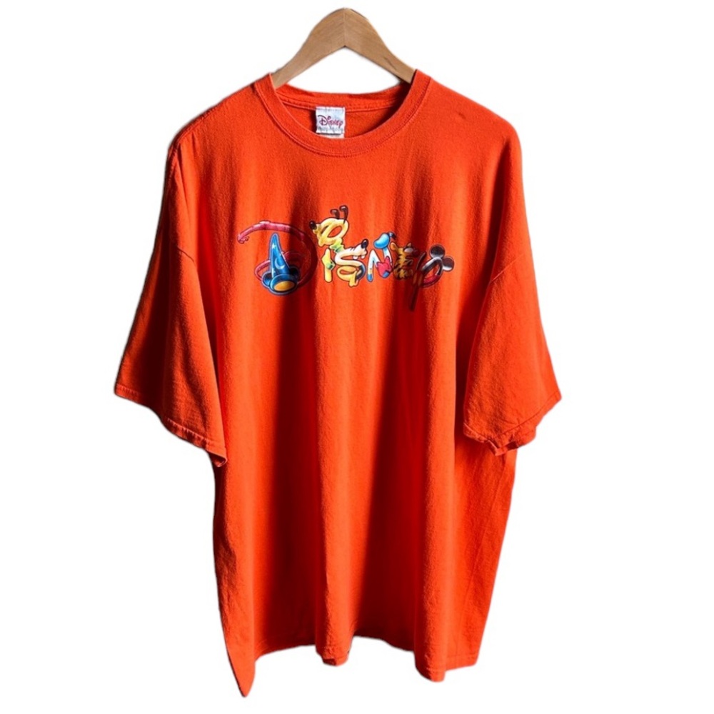 Disney Mickey and Friends Wizard Character Spell Out Orange T Shirt XXL